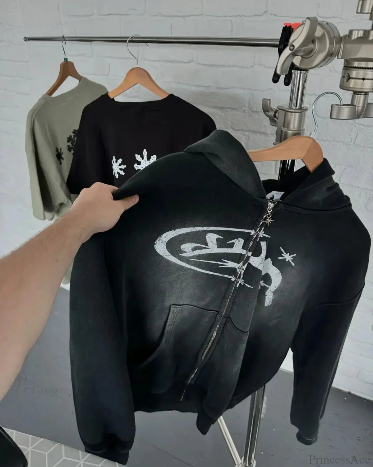 Dark Vintage Print Zip Hoodie