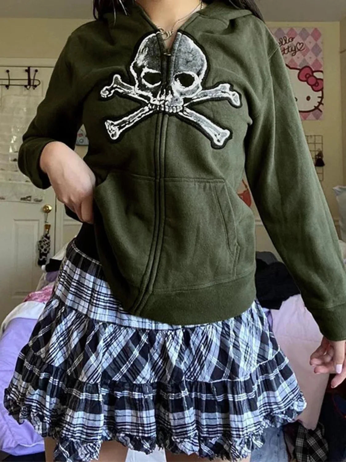 Dark Vintage Skull Zip Hoodie