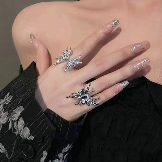 Dark Y2K Butterfly Fluid Metal Circle