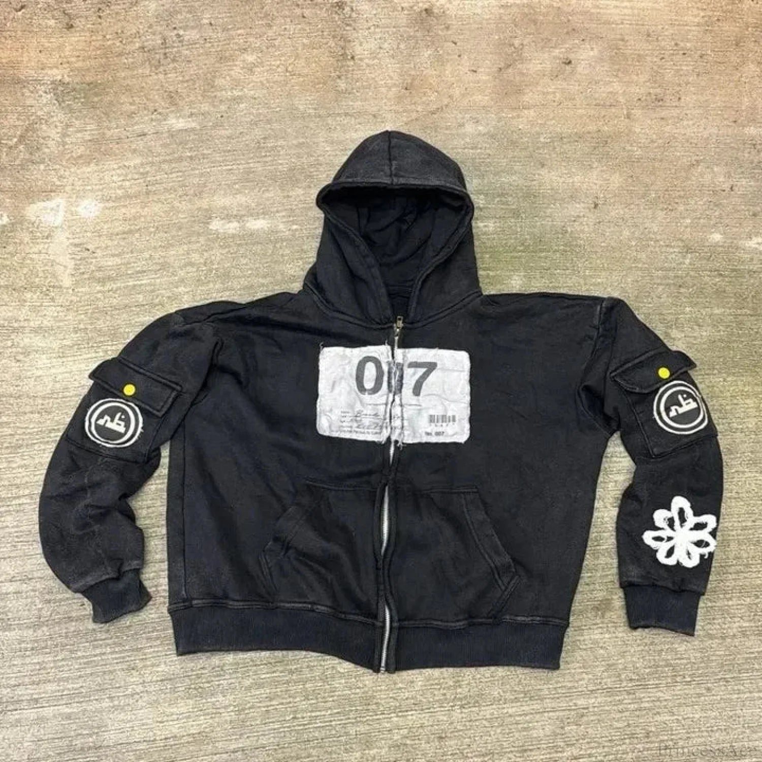 Dark Zipper Joined Vintage Hoodie black5 / M