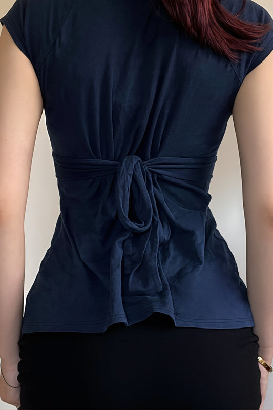 Ruched Sweetheart Neck Tie Blouse