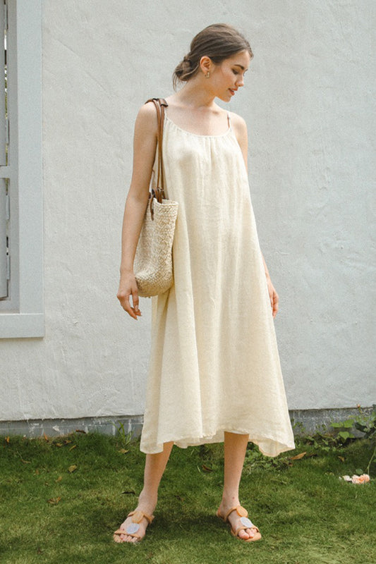 Vacation Linen Cotton Flowy Midi Dress
