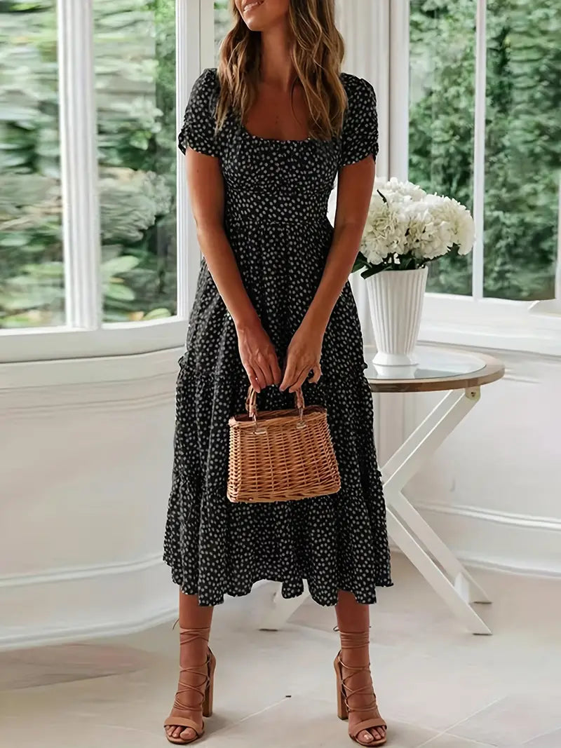 Polka Dot Ruffle Hem Maxi Dress