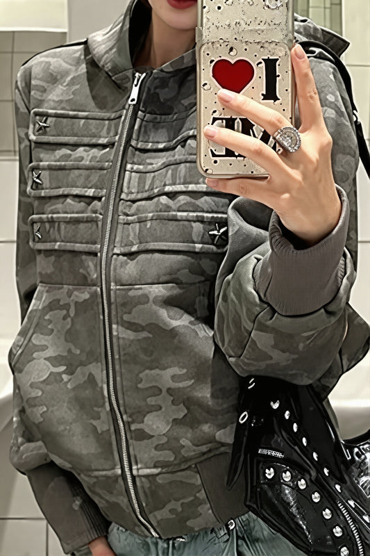 Camouflage Corset Detail Zip Hoodie