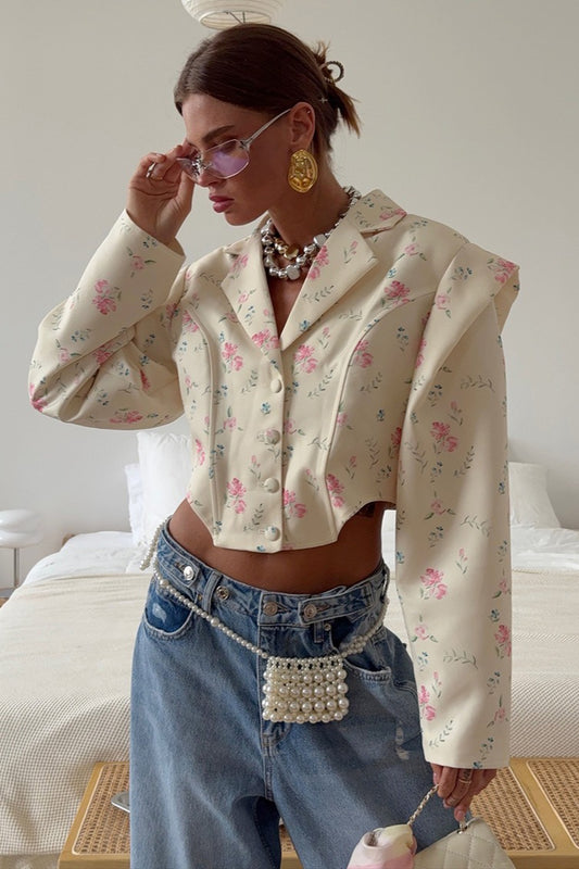 Blazermantel mit Blumenmuster und langen Ärmeln