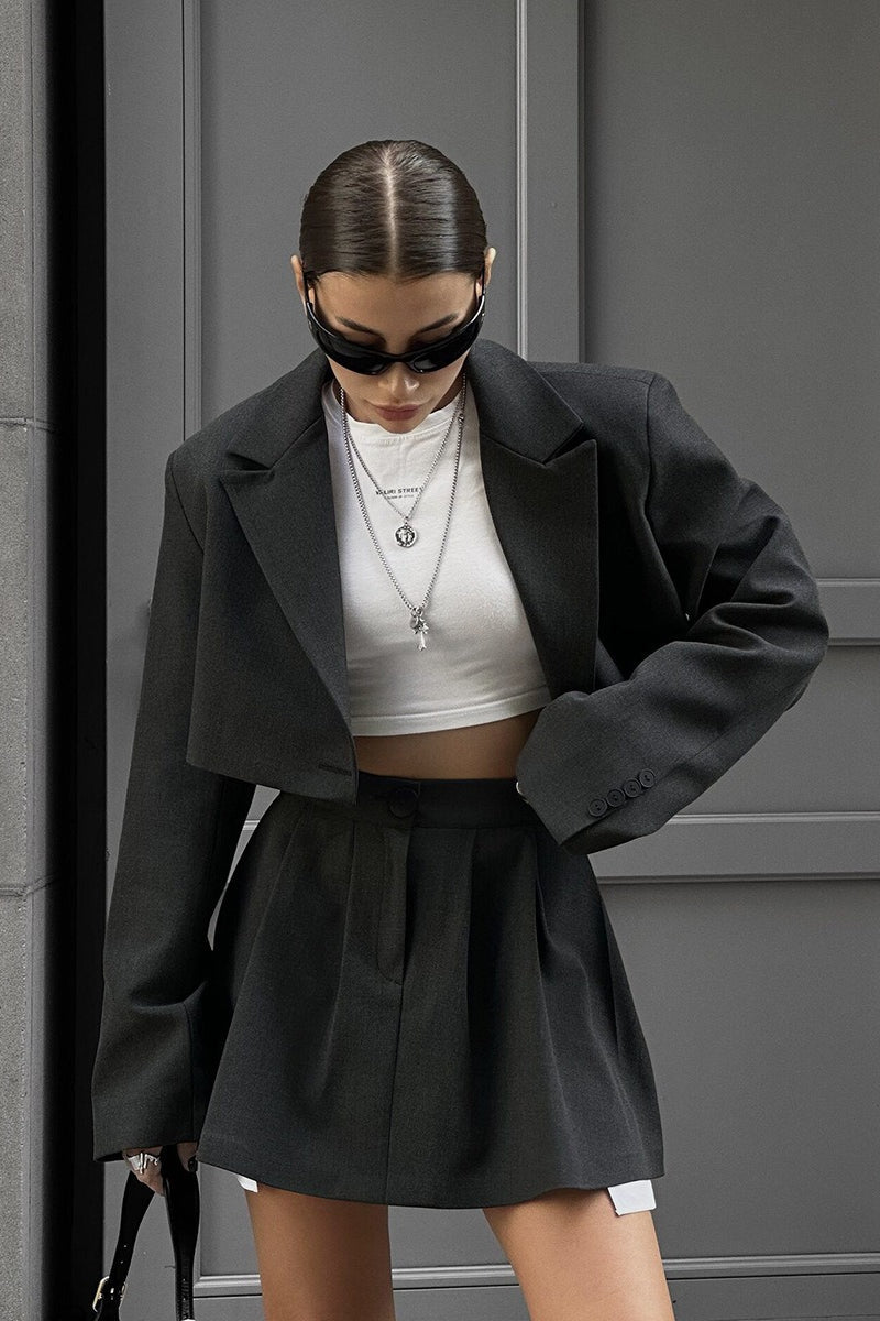 Mini Skirt with Lapel Blazer Two Piece Set