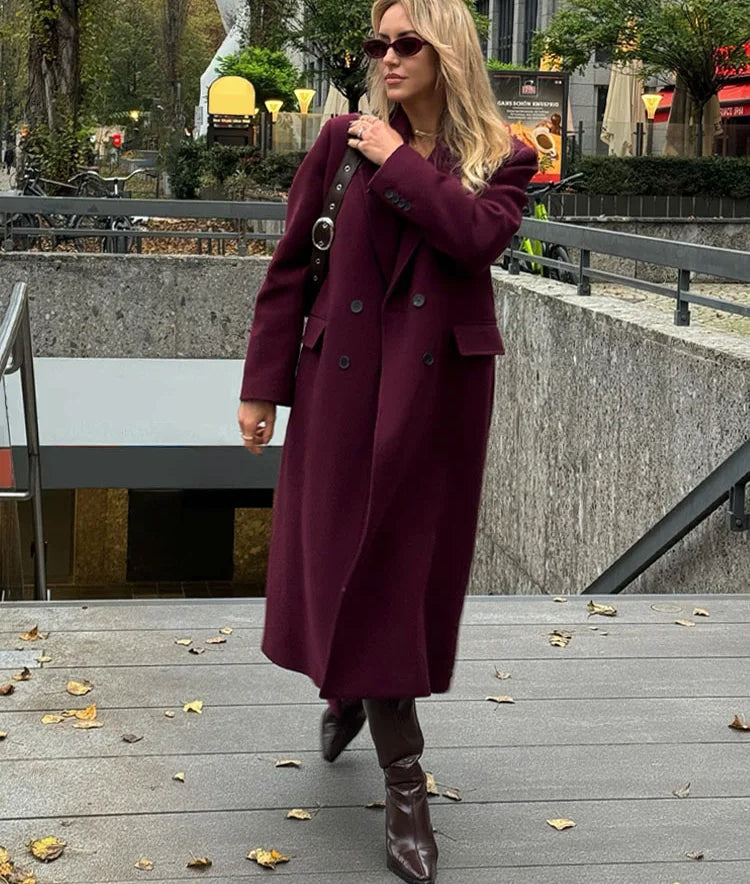 Turn-Down Collar Woolen Long Coat