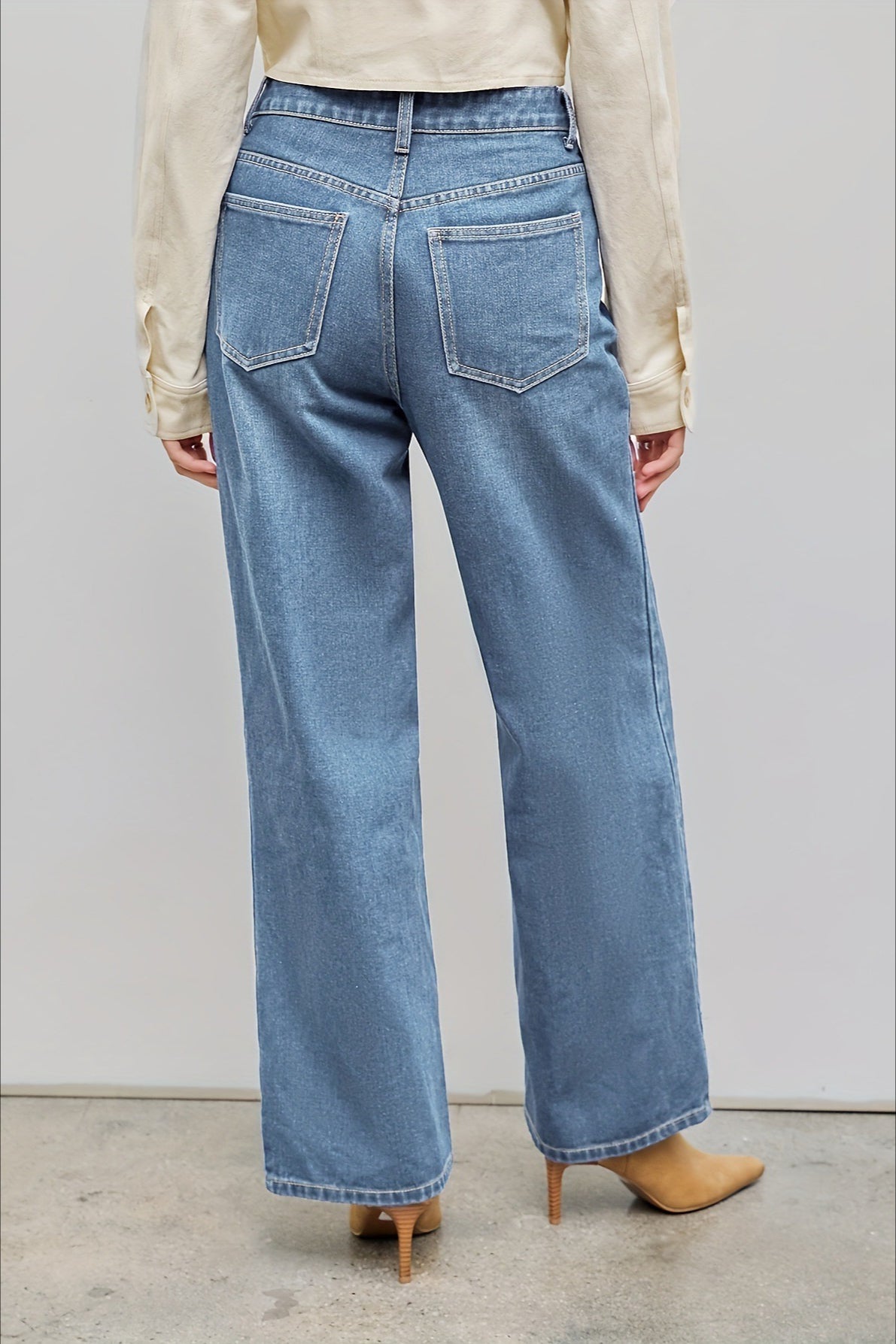 Straight Relaxed Asymmetrical Button Jeans