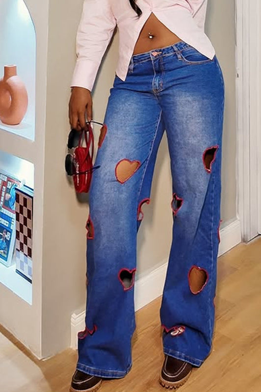 Gerade Jeans mit hoher Taille und Herzausschnitt