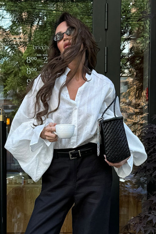 Bluse mit lockerer Passform und Laternenärmeln und Stehkragen