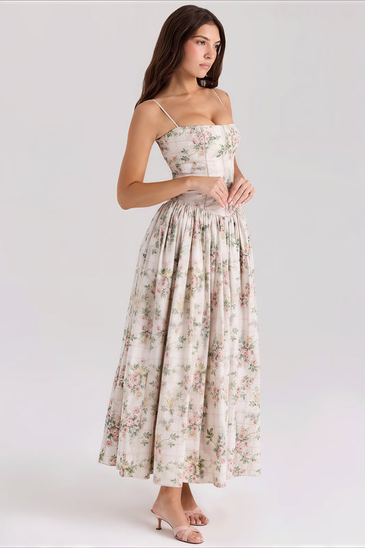 Floral Waist Tie Tube Cami Vacation Maxi Dress
