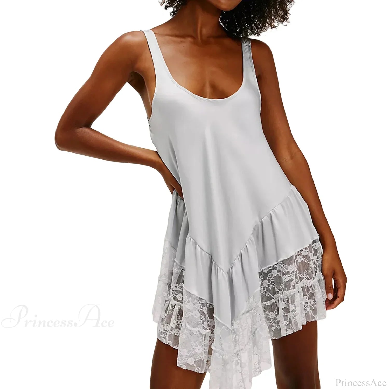 Deep U-Neck Ruffled Mini Dress WHITE / S minidress-250223