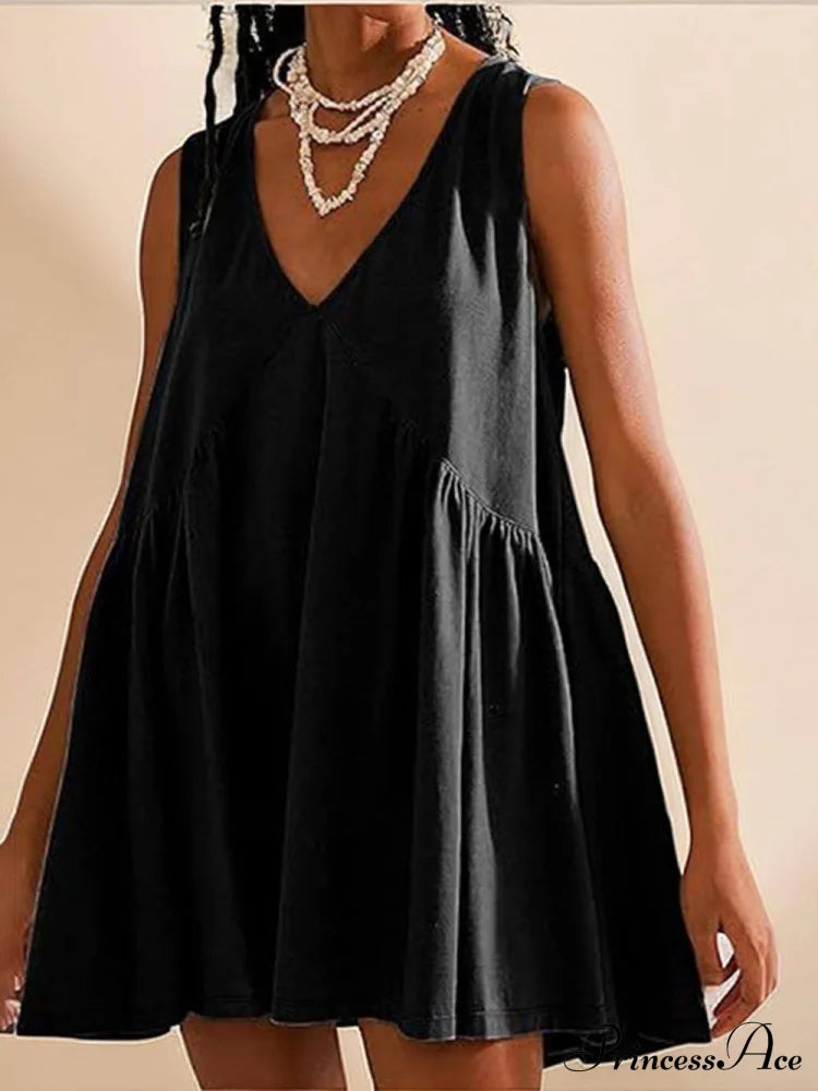 Deep V Wide Charming Strap Mini Tank Dress Black / S Dresses