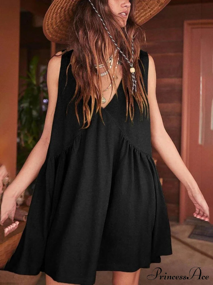 Deep V Wide Charming Strap Mini Tank Dress Dresses