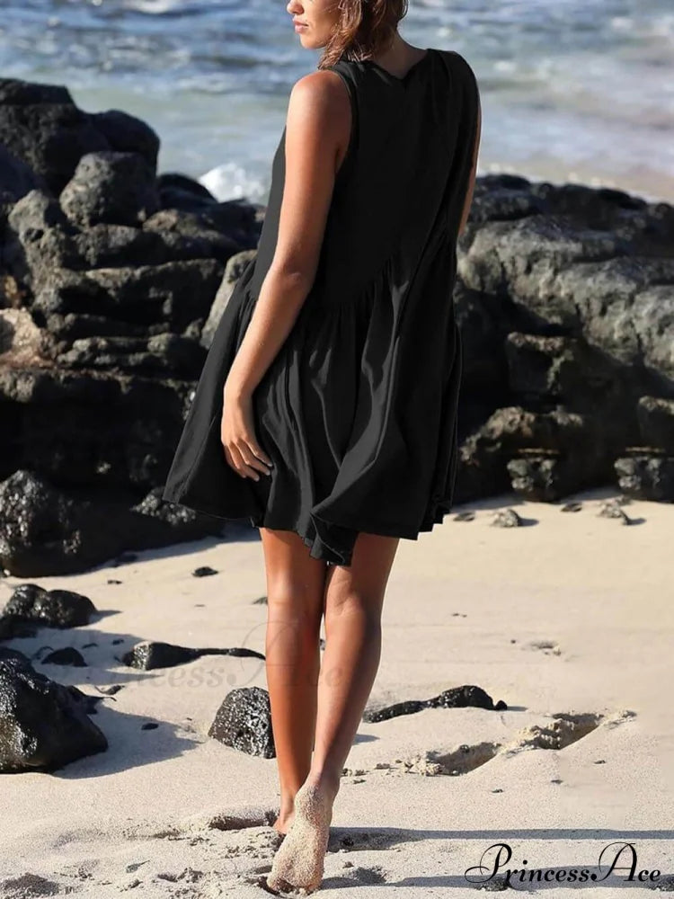 Deep V Wide Charming Strap Mini Tank Dress Dresses