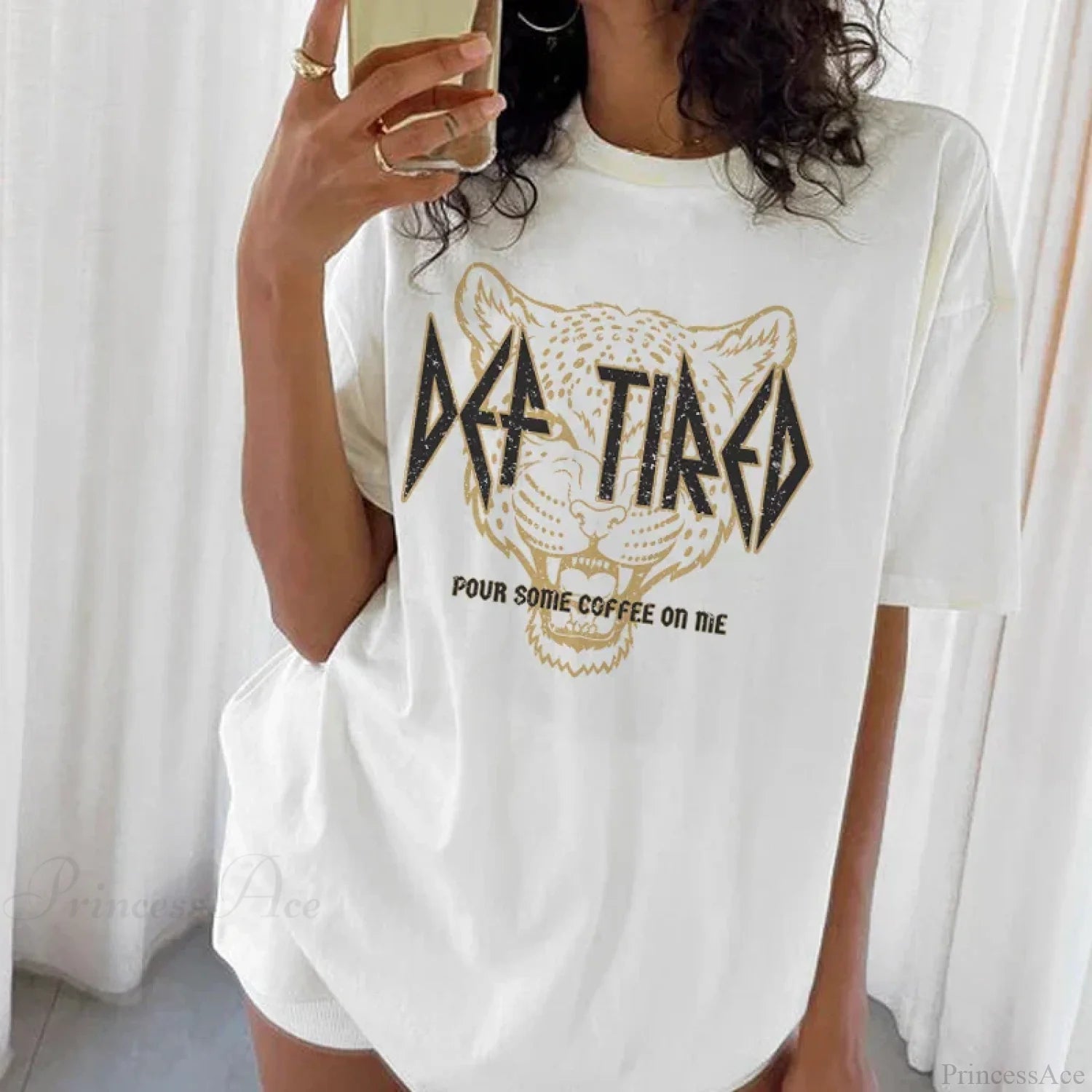 Def Tired Leopard Print Funny T-shirt WHITE / S t-shirt-250223