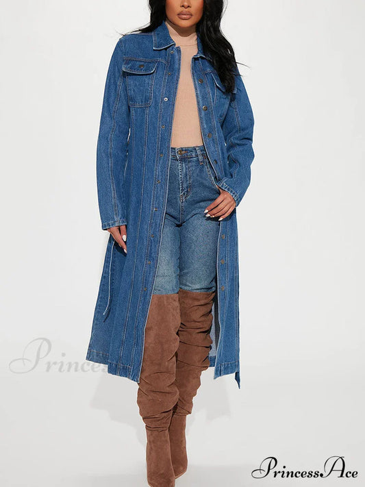 Denim Button Graceful High Split Skirt Blue / S Coats-L