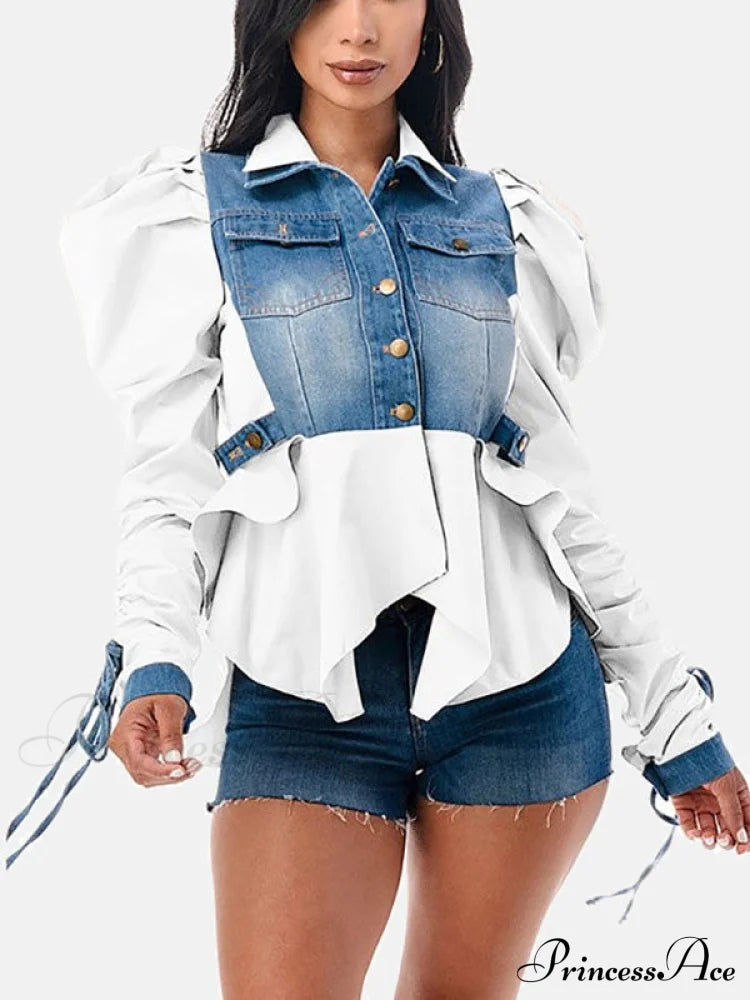 Denim Charming Patchwork Romper Shirts & Tops