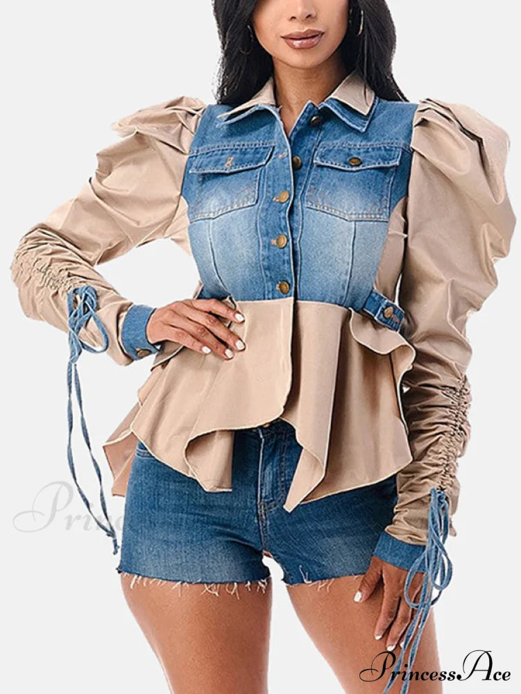 Denim Charming Patchwork Romper Shirts & Tops