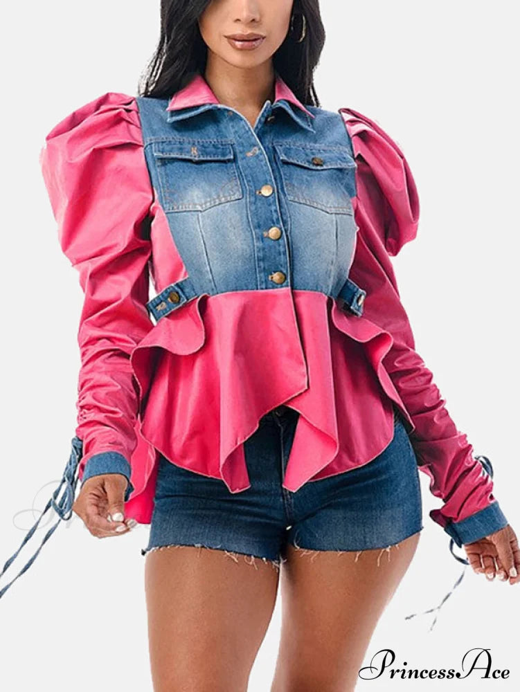 Denim Charming Patchwork Romper Shirts & Tops