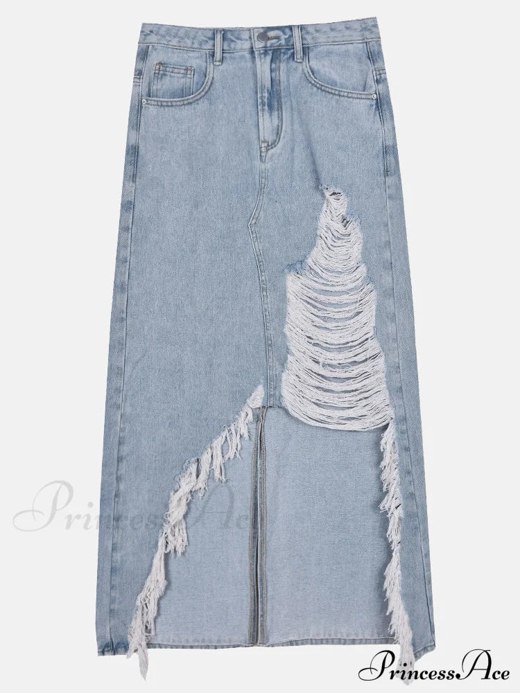 Denim Charming Ripped Jacket Skirts