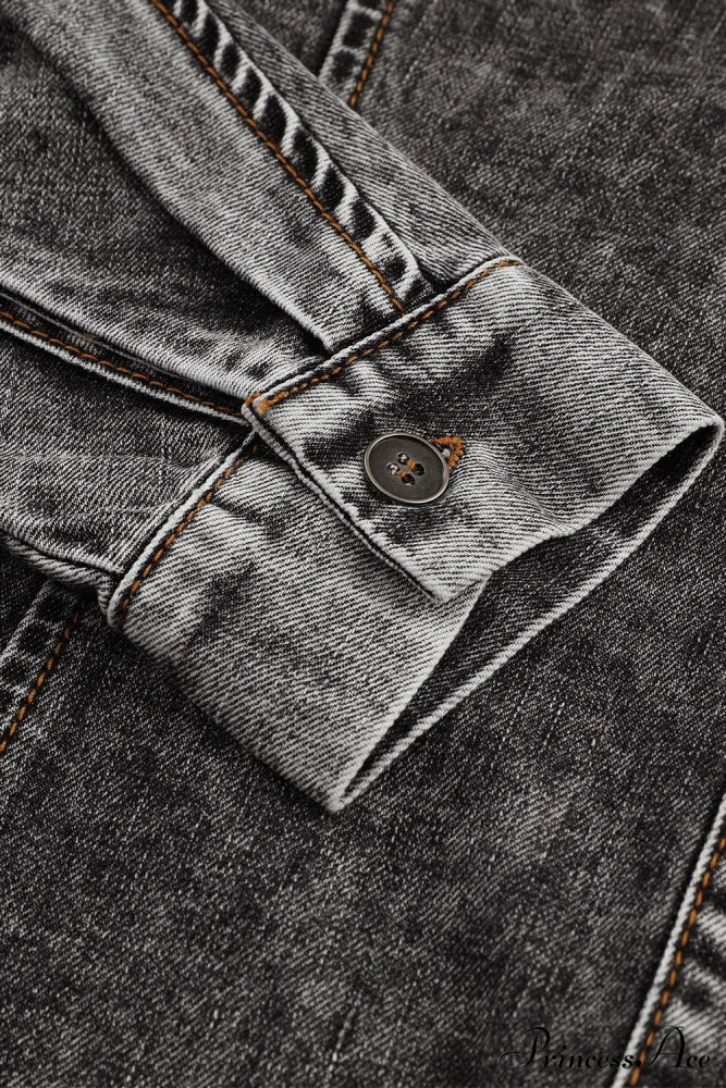 Denim - Jacket Puff Button-Up Arm Black Outerwear