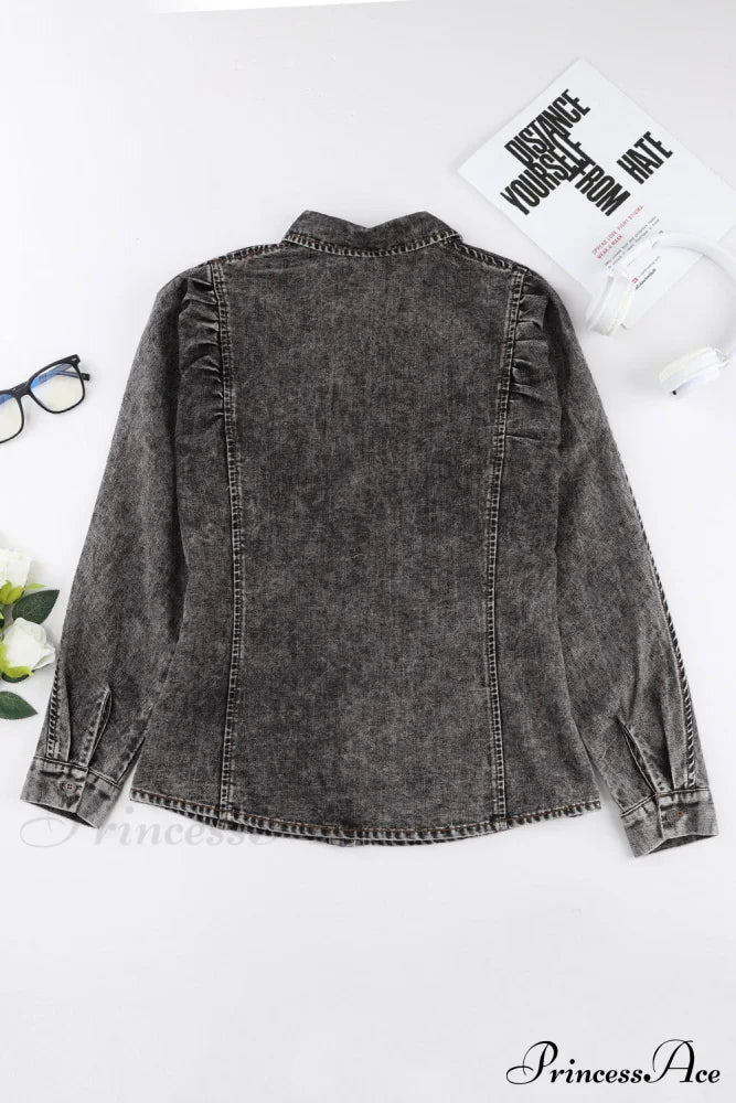 Denim - Jacket Puff Button-Up Arm Black Outerwear