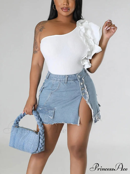 Denim Pocket Graceful Patched Mini Skirt Skirts