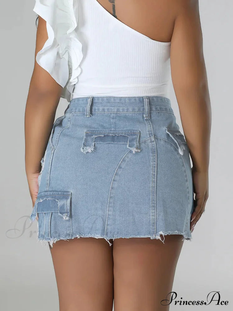 Denim Pocket Graceful Patched Mini Skirt Skirts