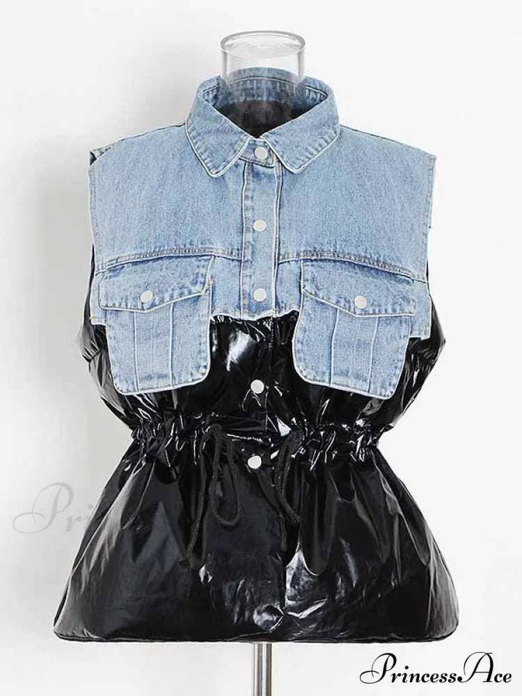 Denim Puff Graceful Sleeve Mini Dress Coats & Jackets