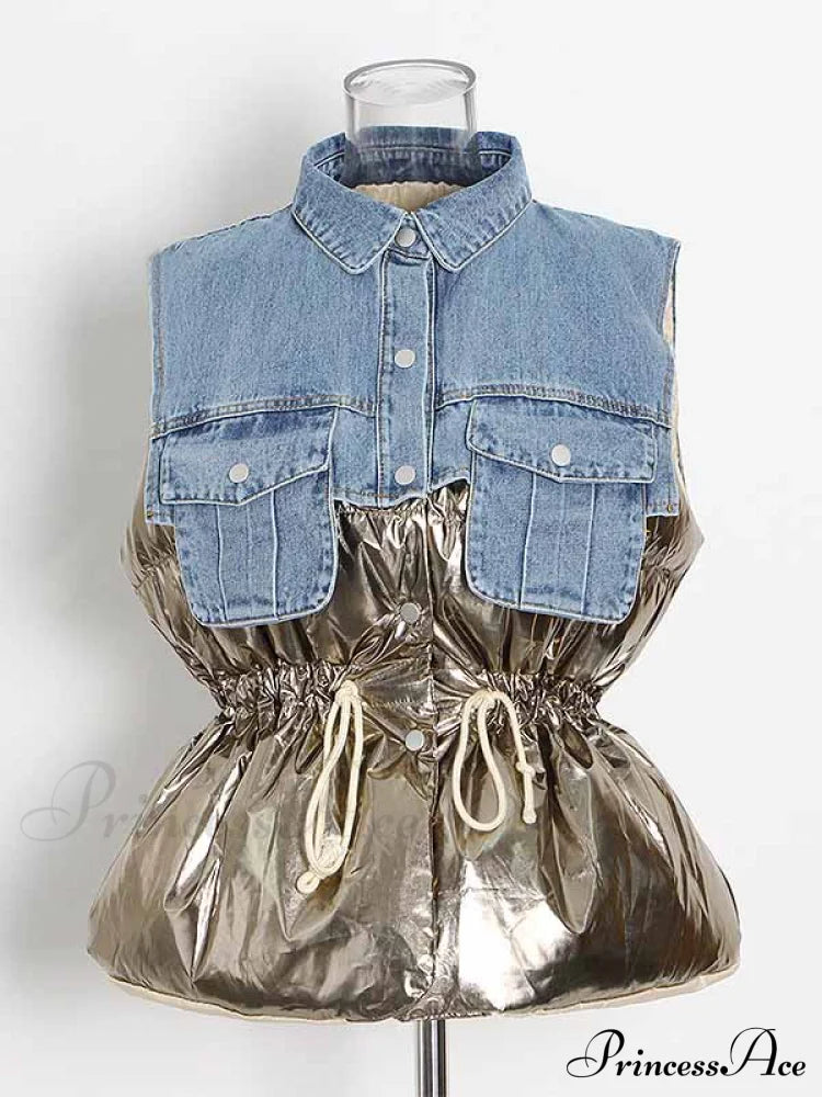 Denim Puff Graceful Sleeve Mini Dress Coats & Jackets