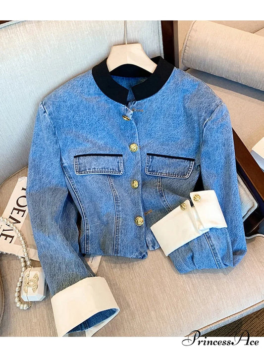 Denim Short Stand Collar Jacket