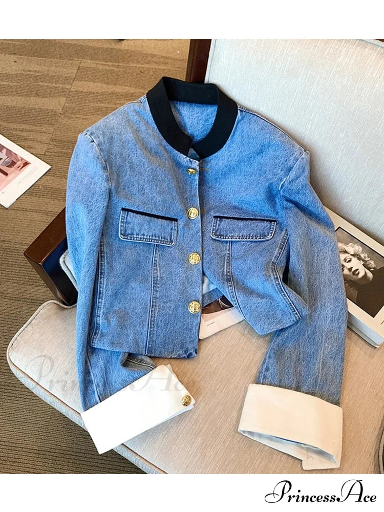 Denim Short Stand Collar Jacket