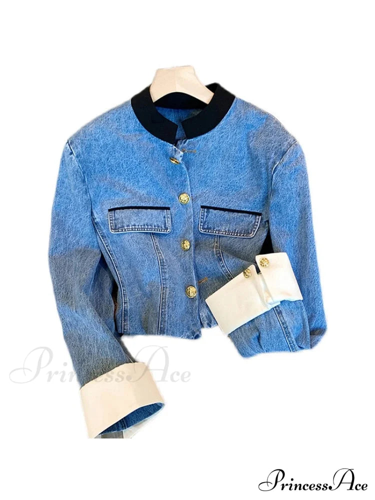 Denim Short Stand Collar Jacket