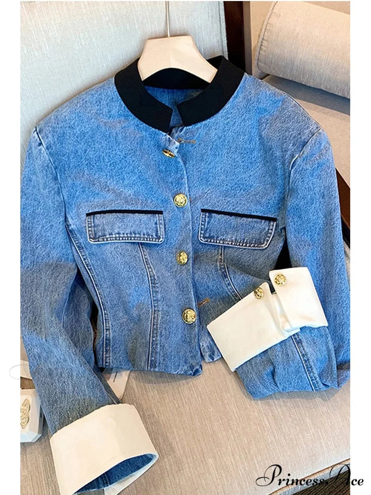 Denim Short Stand Collar Jacket