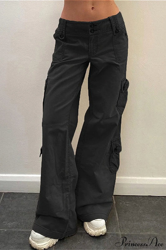 Denim Street Pocket Low Waist Cargo Pants Black / S