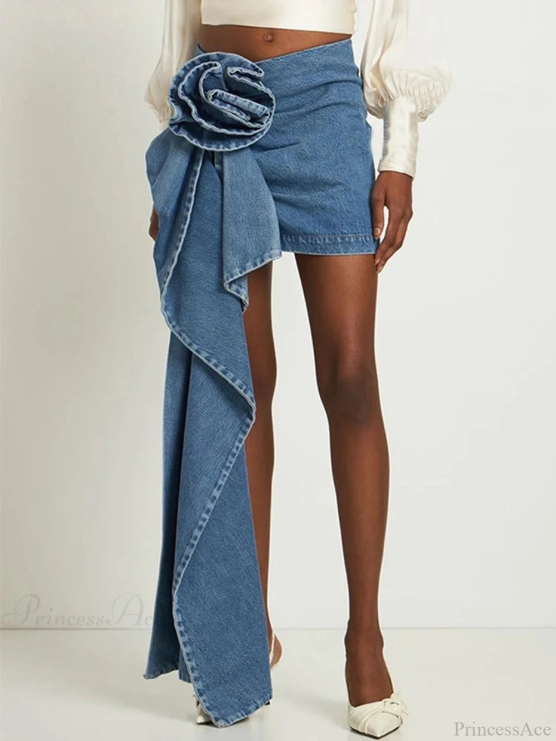 Denim Y2K Aesthetic 3D Floral High Waist Mini Skirt Blue Skirts / XS skirt-250126