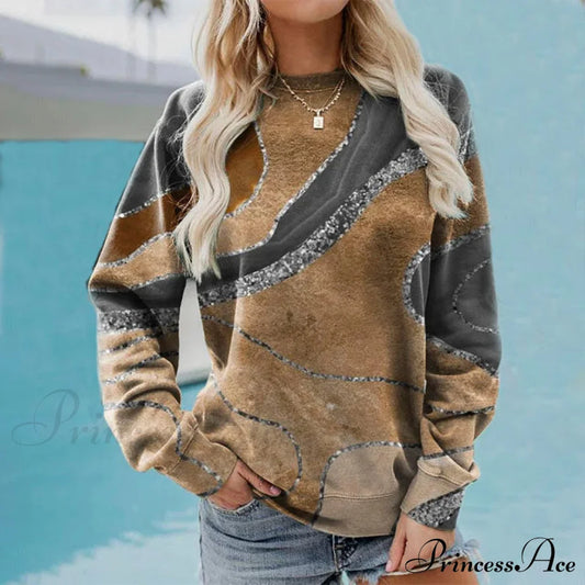 Casual Abstract Print Sweatshirt Brown best Best Sellings clothes Plus Size Sale tops Topseller