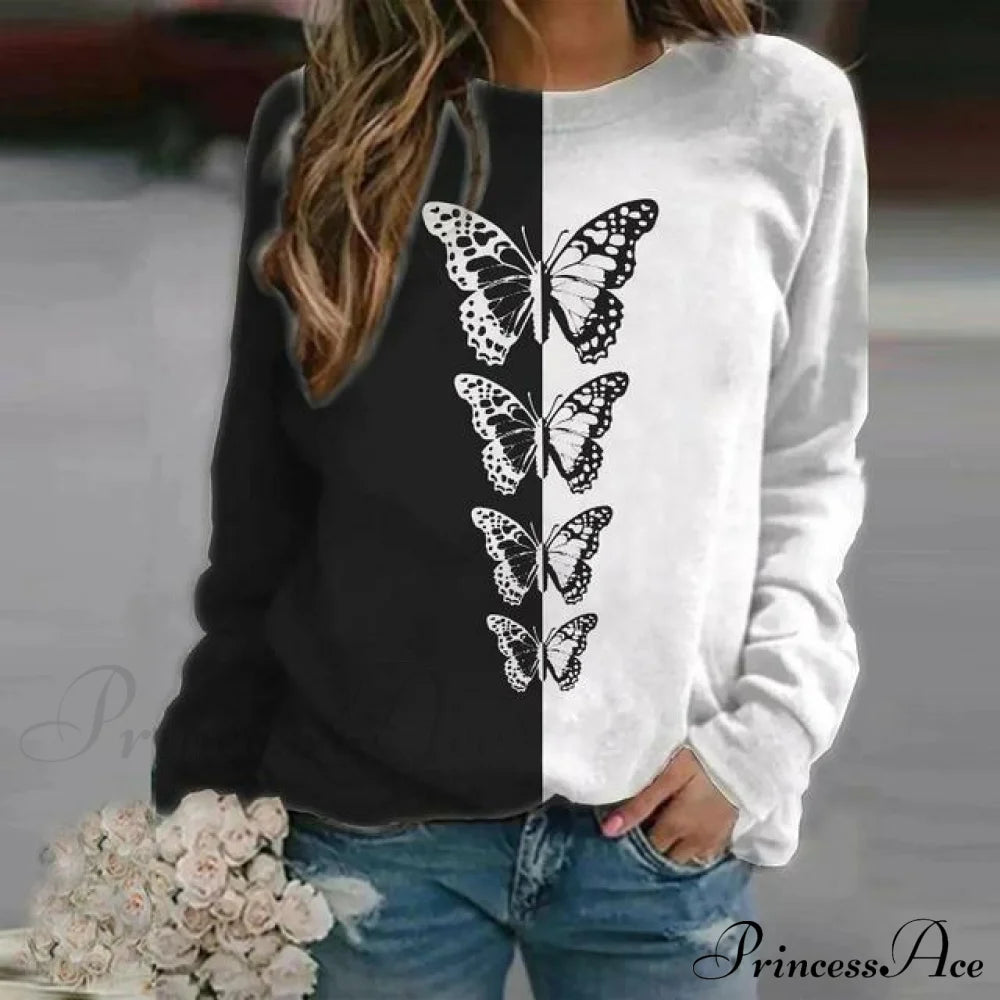 Elegant Butterfly Print T-Shirt Black Best Sellings clothes Plus Size Sale tops Topseller