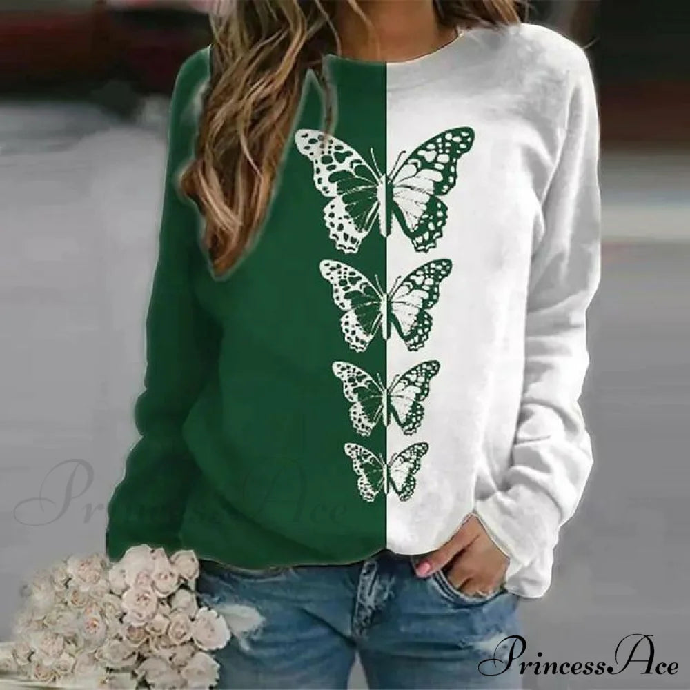 Elegant Butterfly Print T-Shirt Green Best Sellings clothes Plus Size Sale tops Topseller