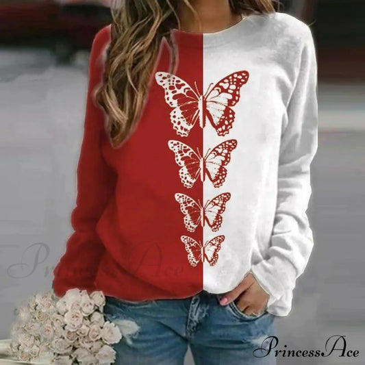 Elegant Butterfly Print T-Shirt Red Best Sellings clothes Plus Size Sale tops Topseller