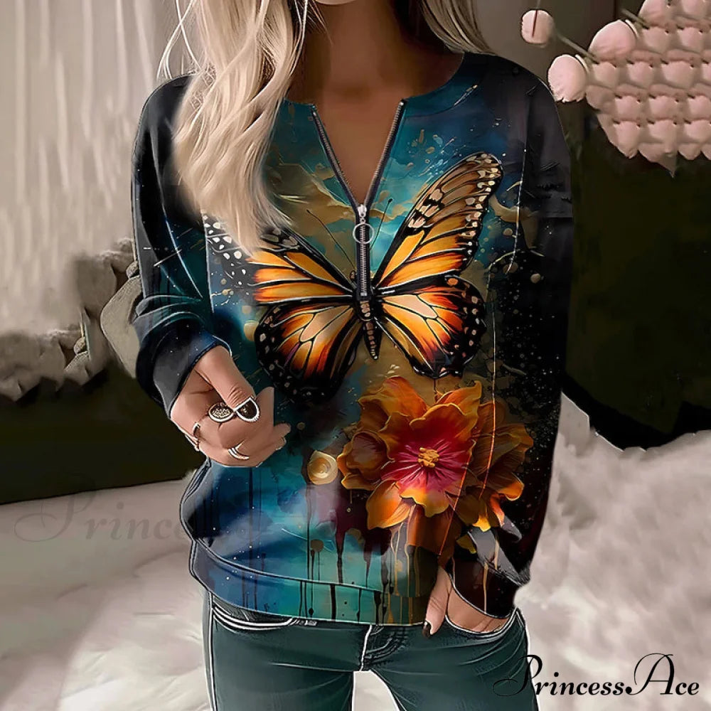 Design Casual Butterfly Sweatshirt Blouses