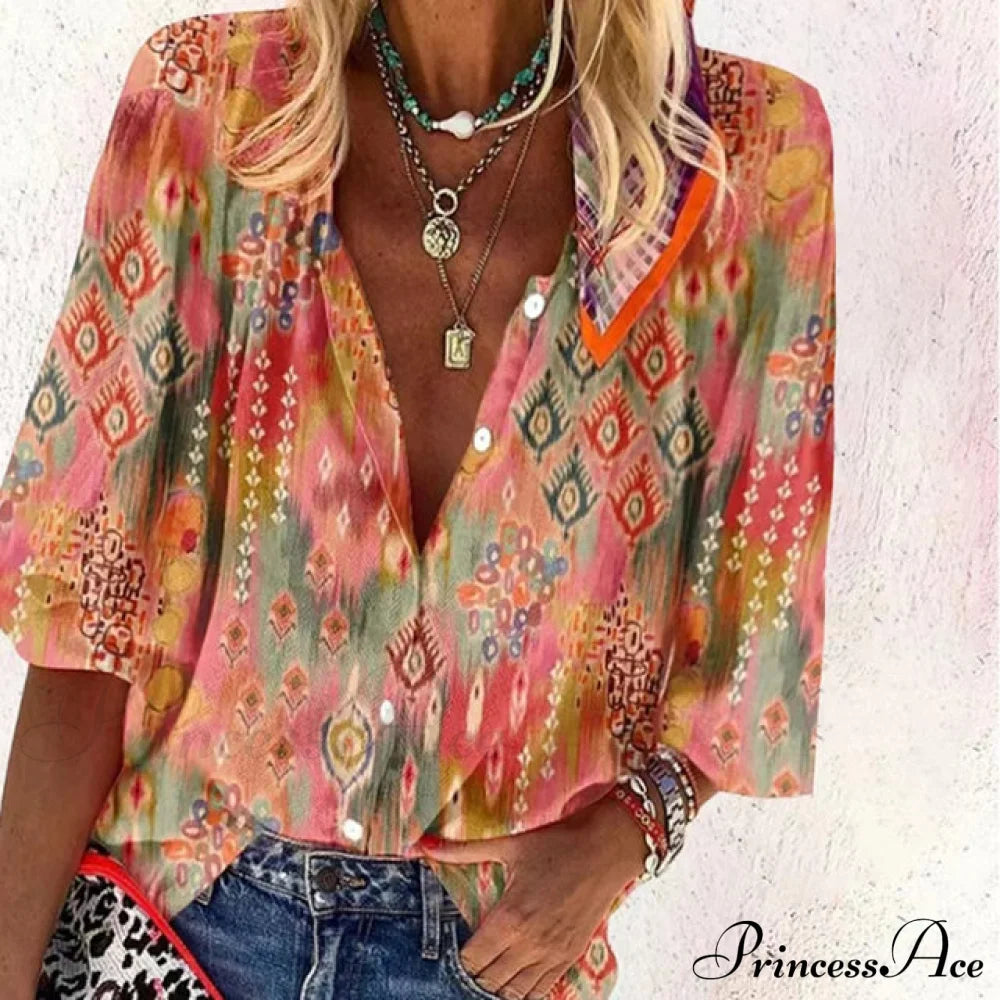 Casual Ethnic Print Blouse Multicolor best Best Sellings clothes Plus Size Sale tops Topseller