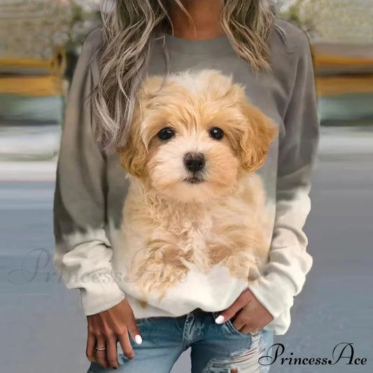 Casual Dog Print Sweatshirt Gray best Best Sellings clothes Plus Size Sale tops Topseller