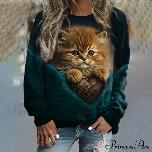 Design Cat Sweatshirt Blouses