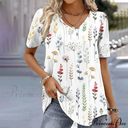 Elegant Floral Print T-Shirt White best Best Sellings clothes Plus Size Sale tops Topseller