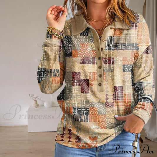 Casual Geometric Print Sweatshirt Khaki best Best Sellings clothes Plus Size Sale tops Topseller