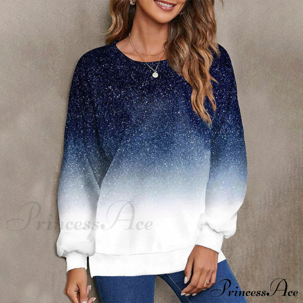 Gradient Print Casual Sweatshirt Dark blue best Best Sellings clothes Plus Size Sale tops Topseller