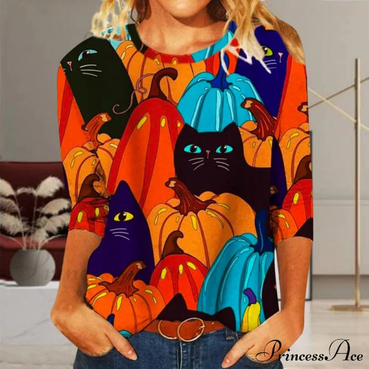 Design Halloween Cat T-Shirt Blouses