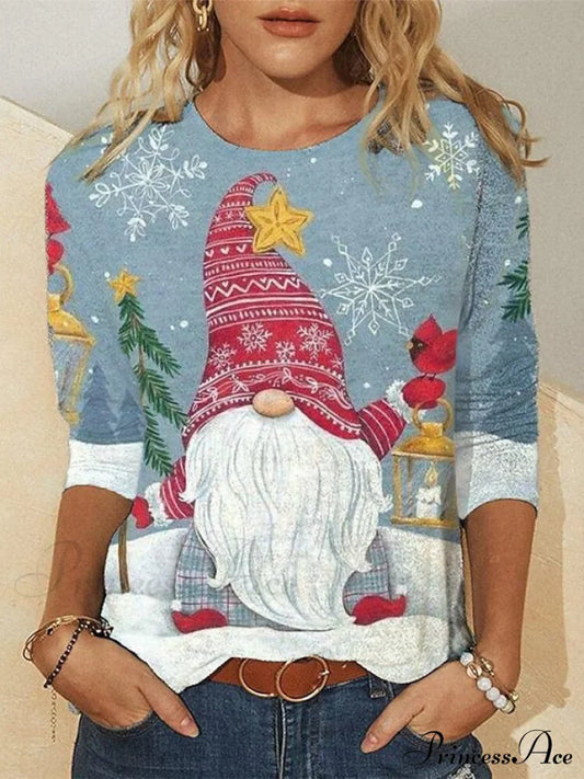 Design Neck With Long Christmas Weekend Reindeer - Snowman Round T-Shirt Basic And Arm Women’s